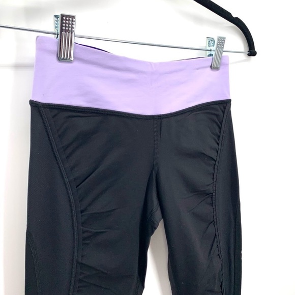 Lululemon Women’s Black Purple Ruffle Ruched Running Leggings Size 4 - Picture 3 of 7
